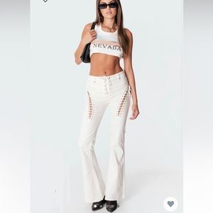 NWT white flare lace up pants